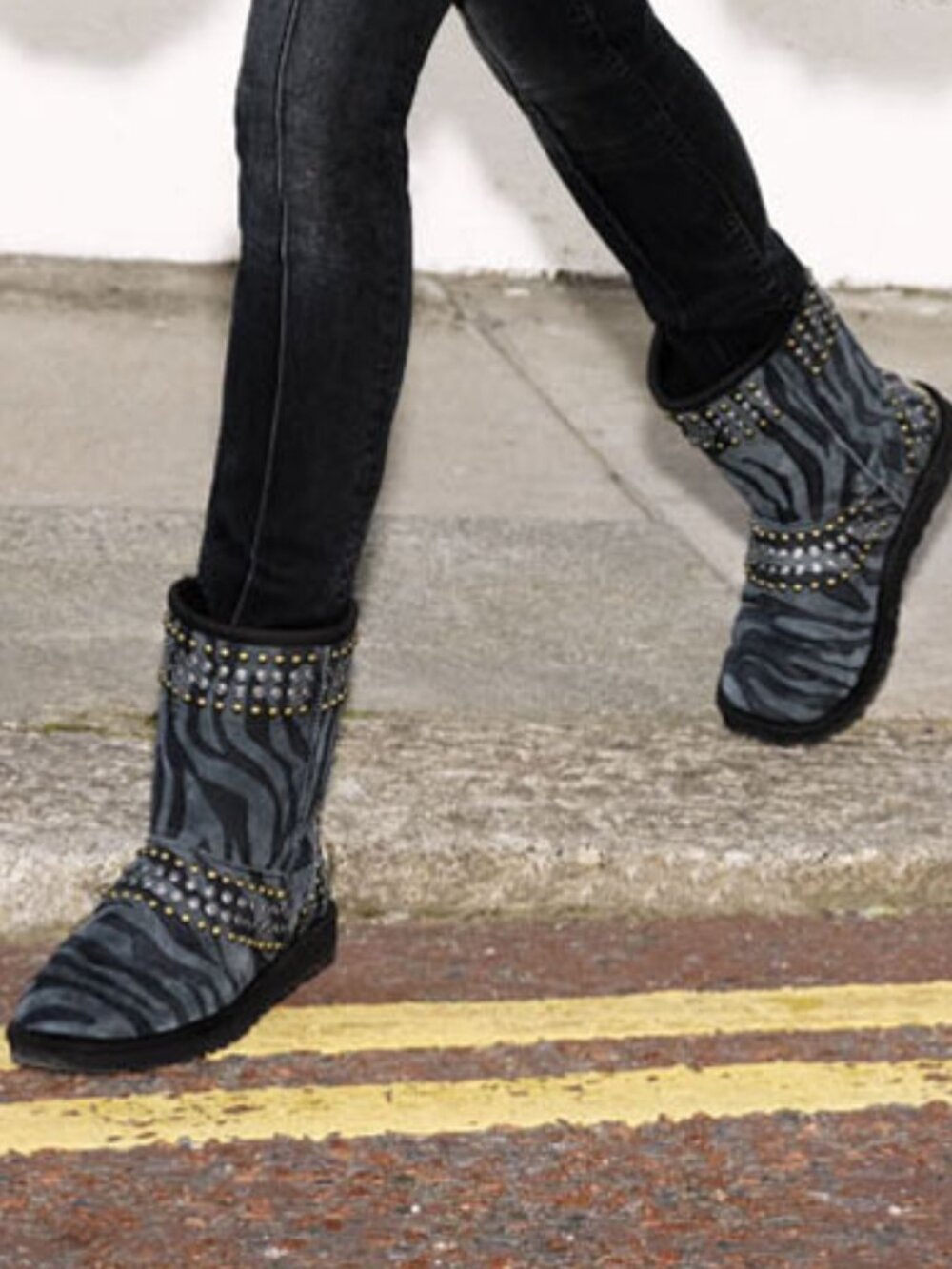 UGG + JIMMY CHOO (Kaia/Sora style) zebra grey suede studs, sexy and casual "7"